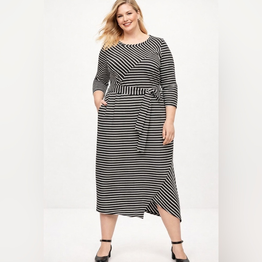 Lane Bryant Black & White Striped Midi Dress | Size 14/16